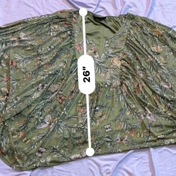 Lane Bryant PLUS SIZE 22/24 green floral butterfly flowy vneck blouse shawl - Picture 11 of 15